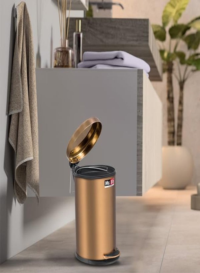 Mr. Bin Stainless Steel Dustbin | Gold Pedal Bin with Plastic Bucket and Lid | SS 202 7" x 11" Garbage Bin | Step-On Trash Can | Round Shape Dustbin for Home, Bathroom, Kitchen & Office | 5 Liter | - Image 3